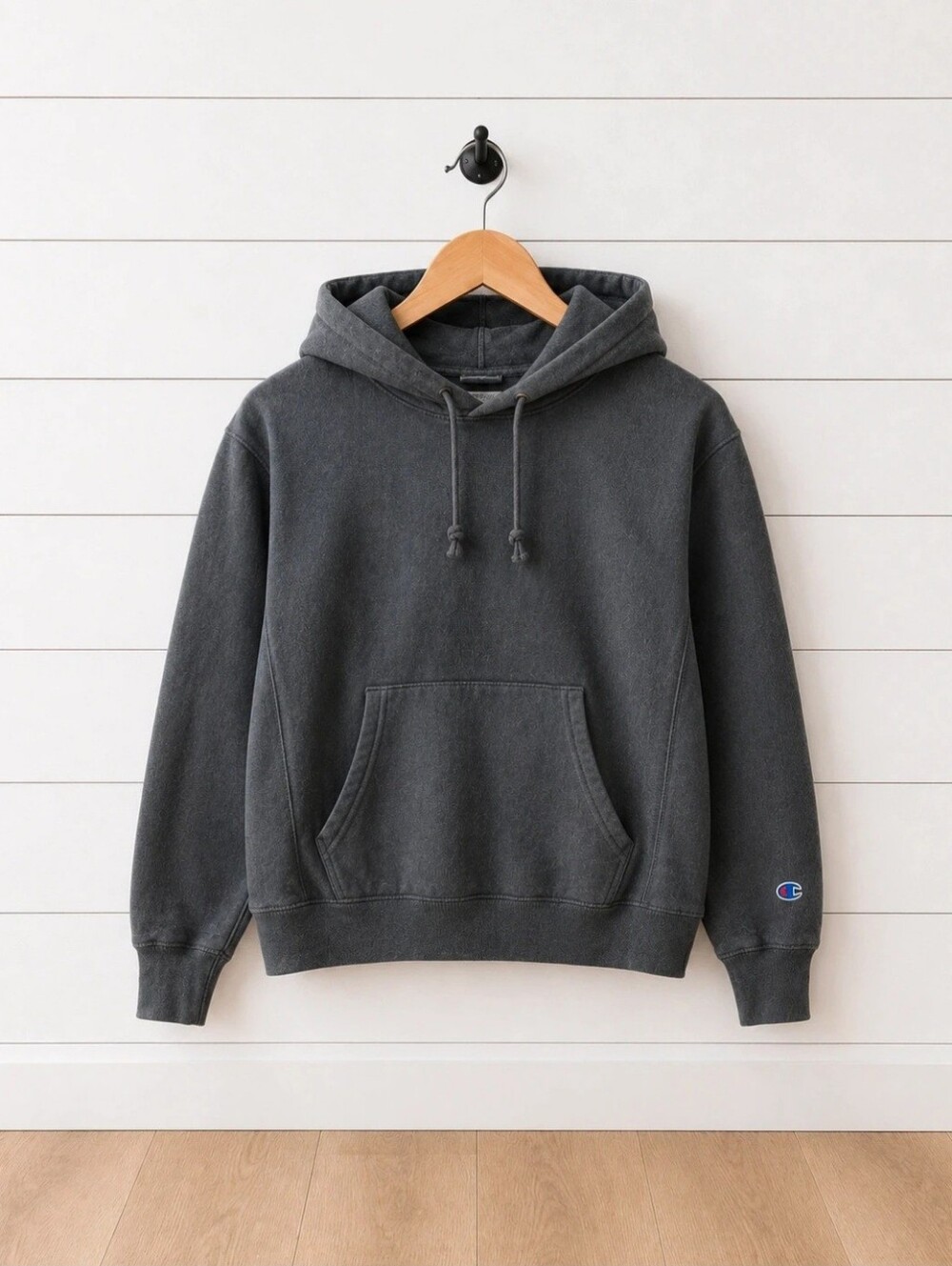 Champion Reverse Weave Washed Charcoal Cropped Gray Pullover Hoodie Sz S